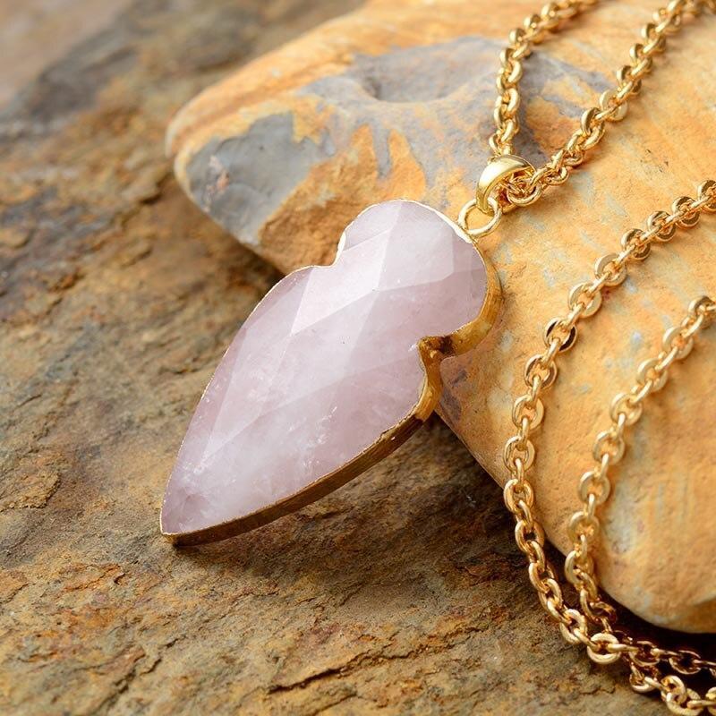 Collier Nourricier en Quartz Rose "Pointe de Flèche"