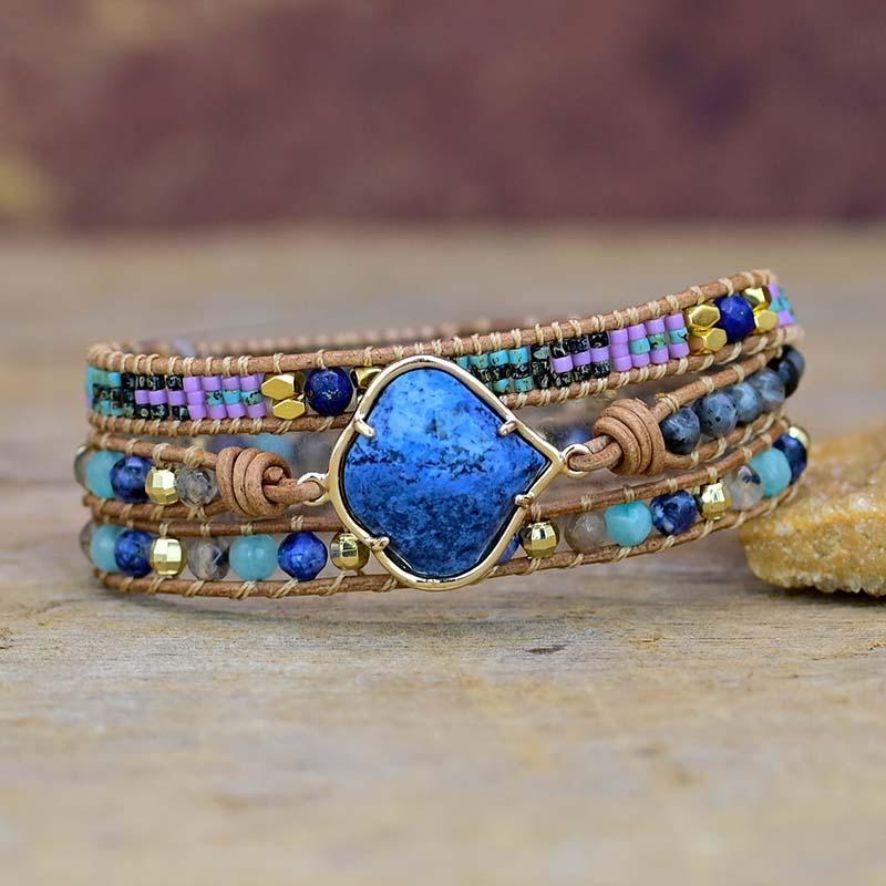 Bracelet Guérison d'Énergie en Pierre Veinée Bleue