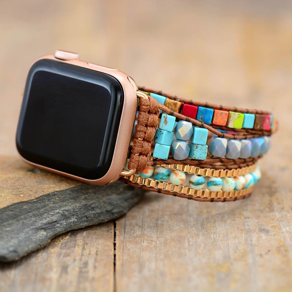 Bracelet d'Apple Watch Vibrant en Pierre de Jaspe Carré