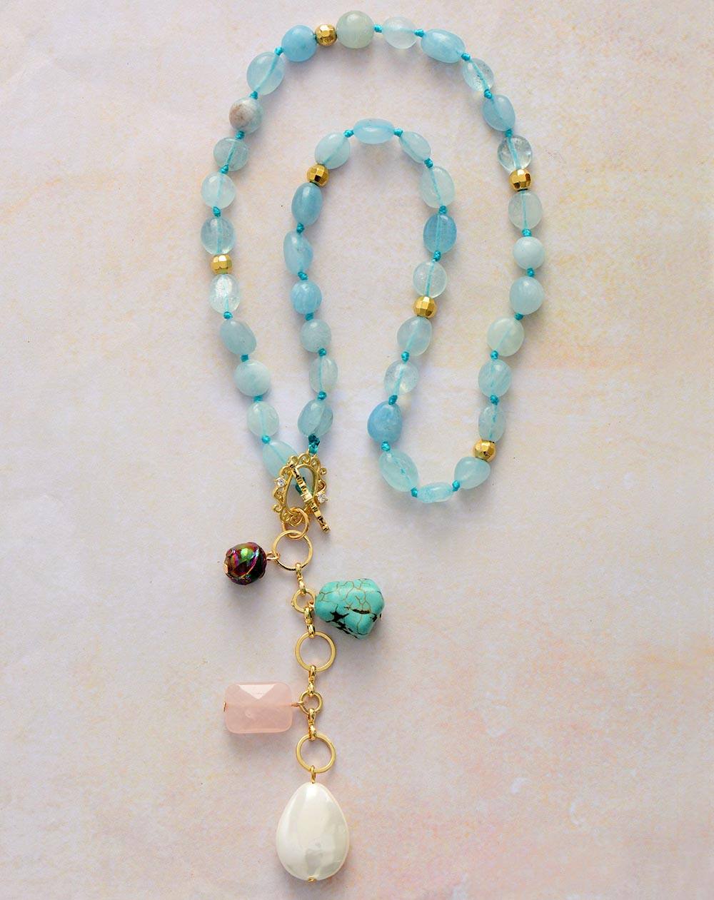 Collier Mala en Aigue-Marine et Turquoise Force Céleste