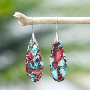 Boucles d'Oreilles Goutte en Jaspe Rouge