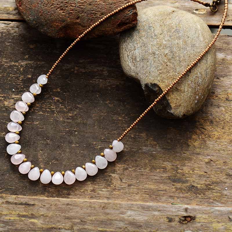 Collier d'Amour Goutte en Quartz Rose