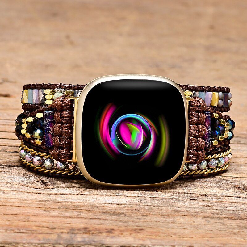 Bracelet pour Montre Fitbit Haute Vibration en Hématite et Agate