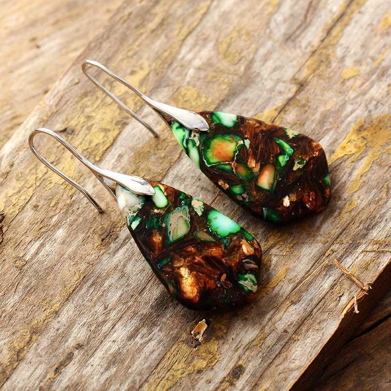 Boucles d'Oreilles en Jaspe Art-Déco