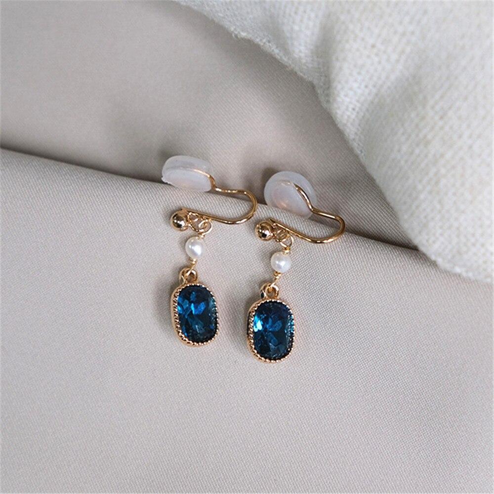 Boucles D'Oreilles À Clip Zircon Bleu Royal Et Perles