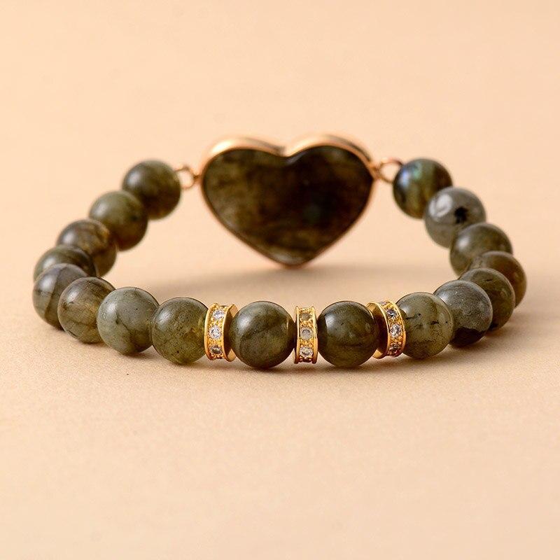 Bracelet Coeur Profond en Perles de Labradorite