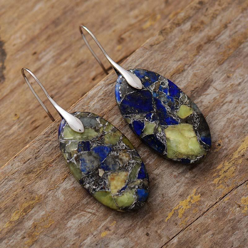 Jolies Boucles d'Oreilles Ovales en Jaspe