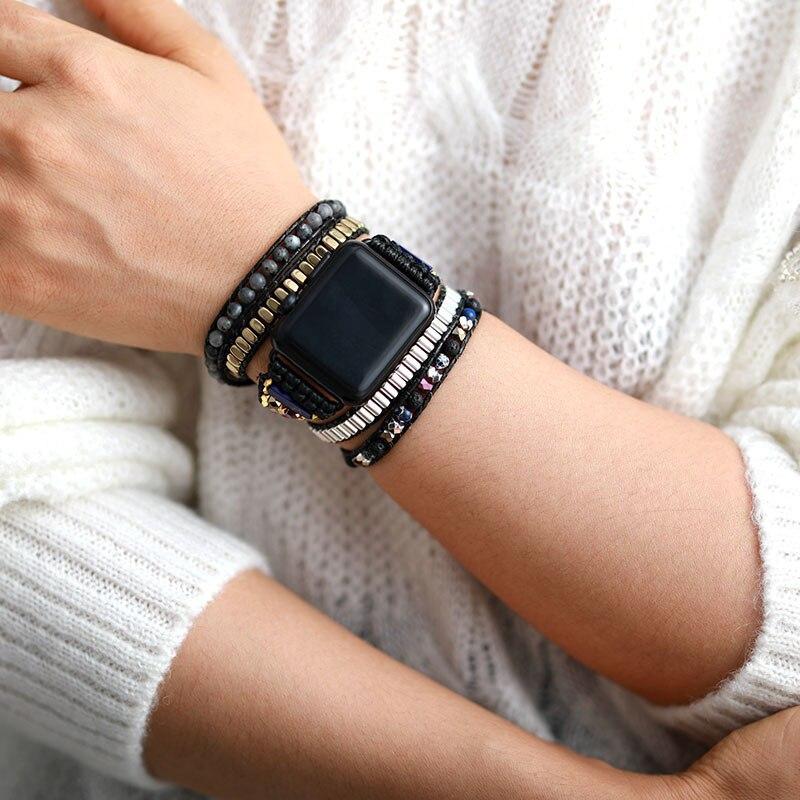 Bracelet pour Apple Watch en Pierre de Lave et Labradorite