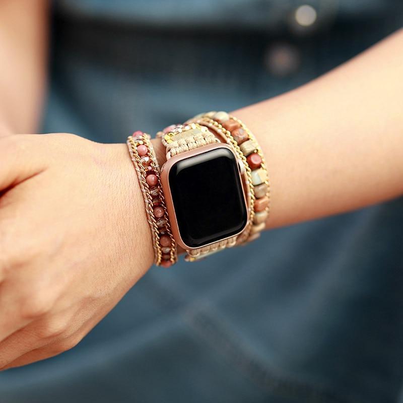 Bracelet d'Apple Watch en Rhodonite et Jaspe