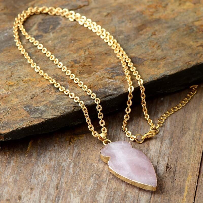 Collier Nourricier en Quartz Rose "Pointe de Flèche"