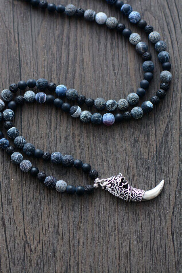 Collier Griffe Force Harmonieuse en Agate Mat et Pierre de Lave