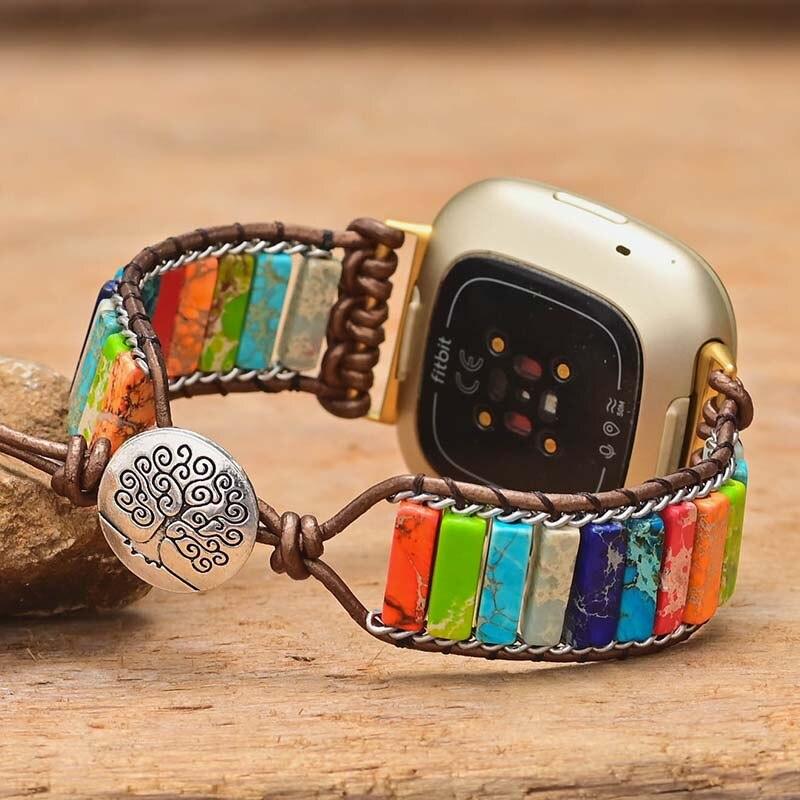 Bracelet de Montre Fitbit Équilibre Des Chakras en Pierre Empereur