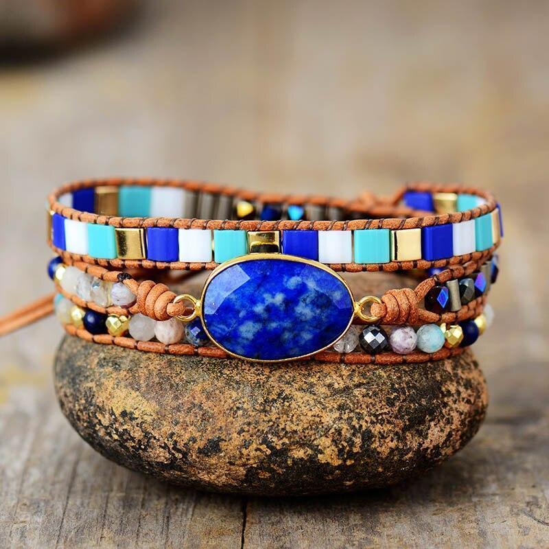 Bracelet en Lapis et Perles Carrées