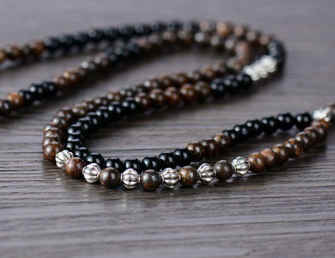 Collier Protection Infinie en Bronzite et Onyx