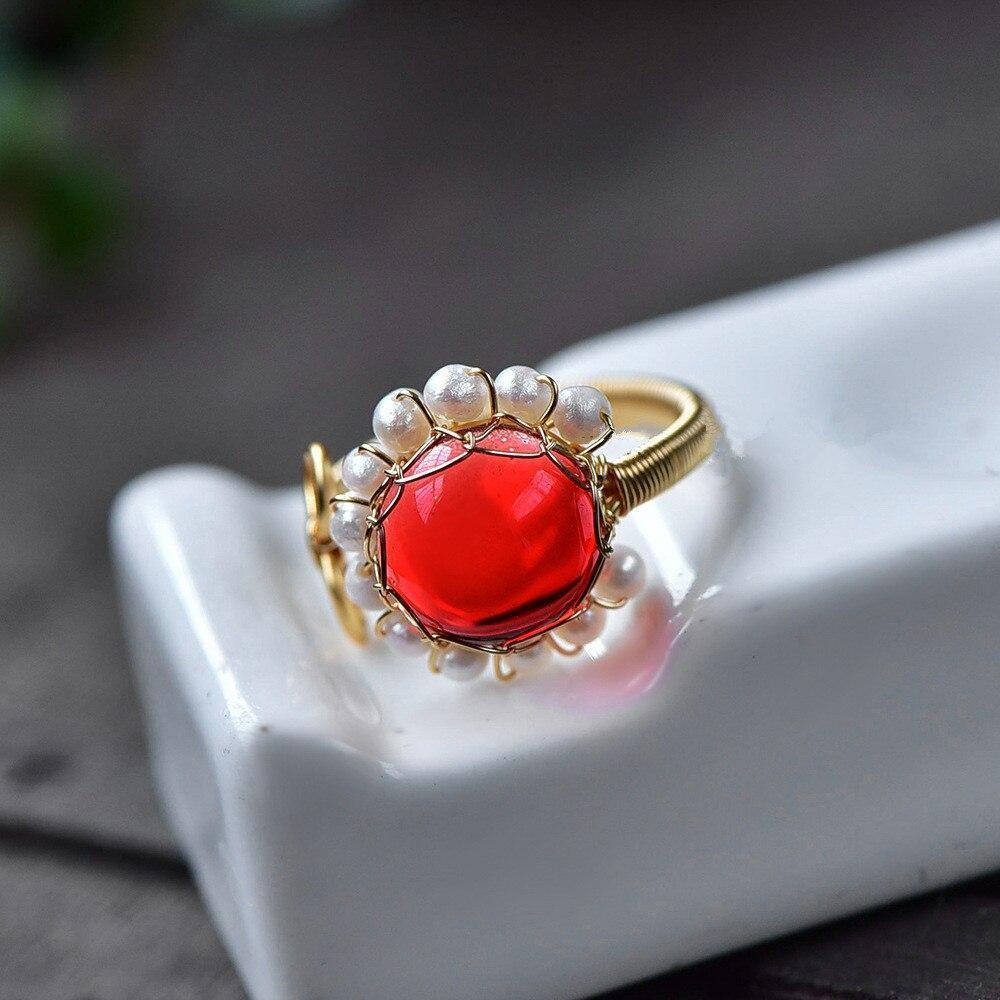 Bague en Perles d'Eau Douce Rouge Filaire