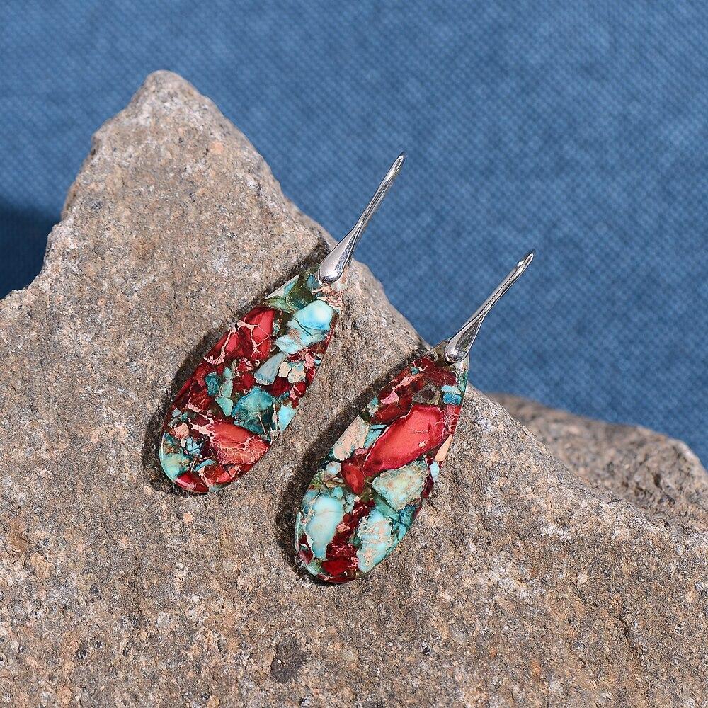 Boucles d'Oreilles Goutte en Jaspe Rouge