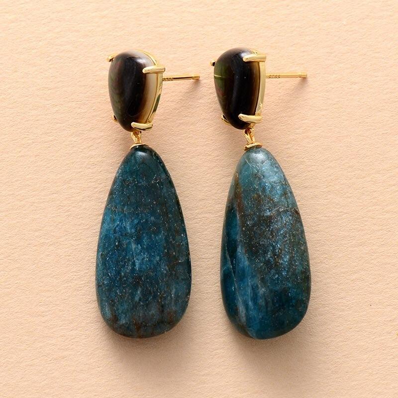 Boucles d'Oreilles Pendantes Bleu Pétrole en Apatite