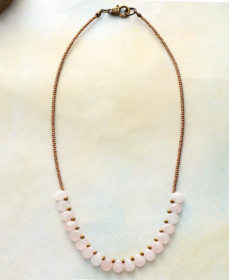 Collier d'Amour Goutte en Quartz Rose