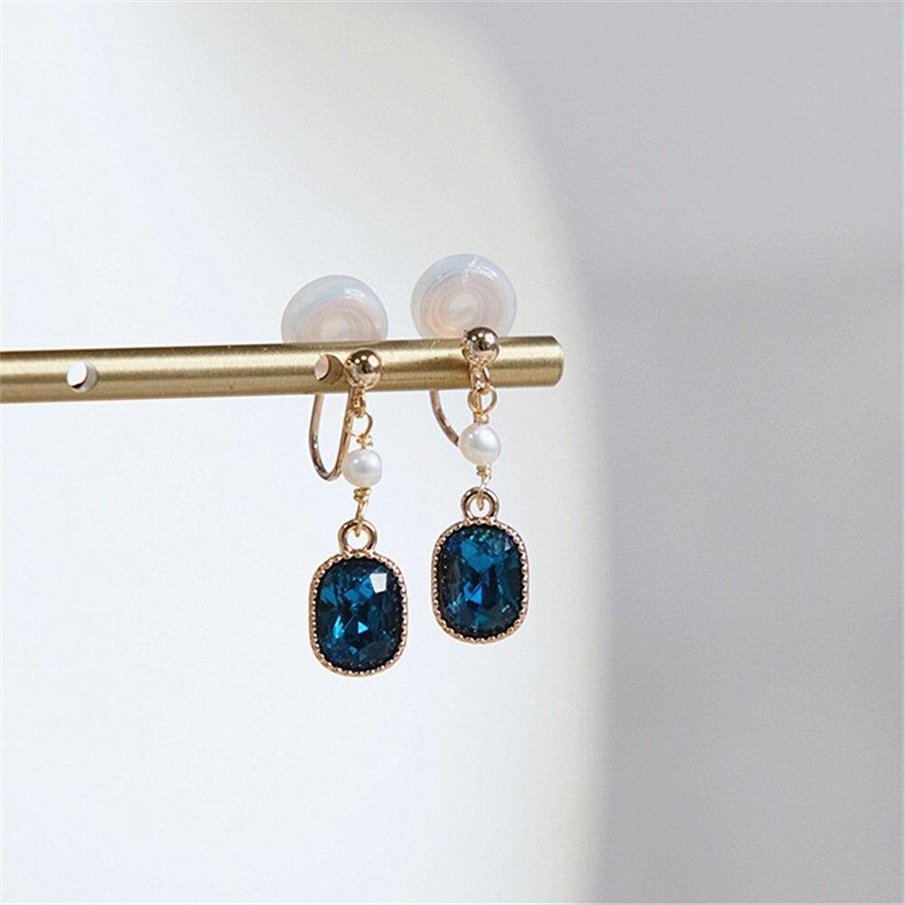 Boucles D'Oreilles À Clip Zircon Bleu Royal Et Perles