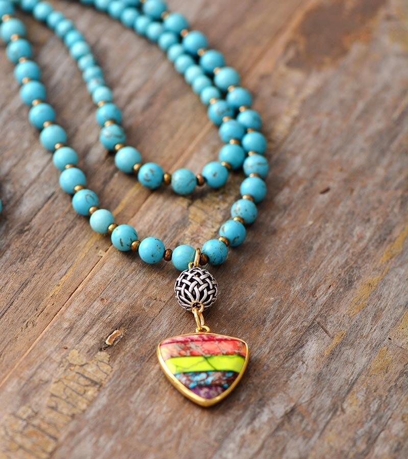 Collier Mala en Turquoise "Bouclier des Chakras"