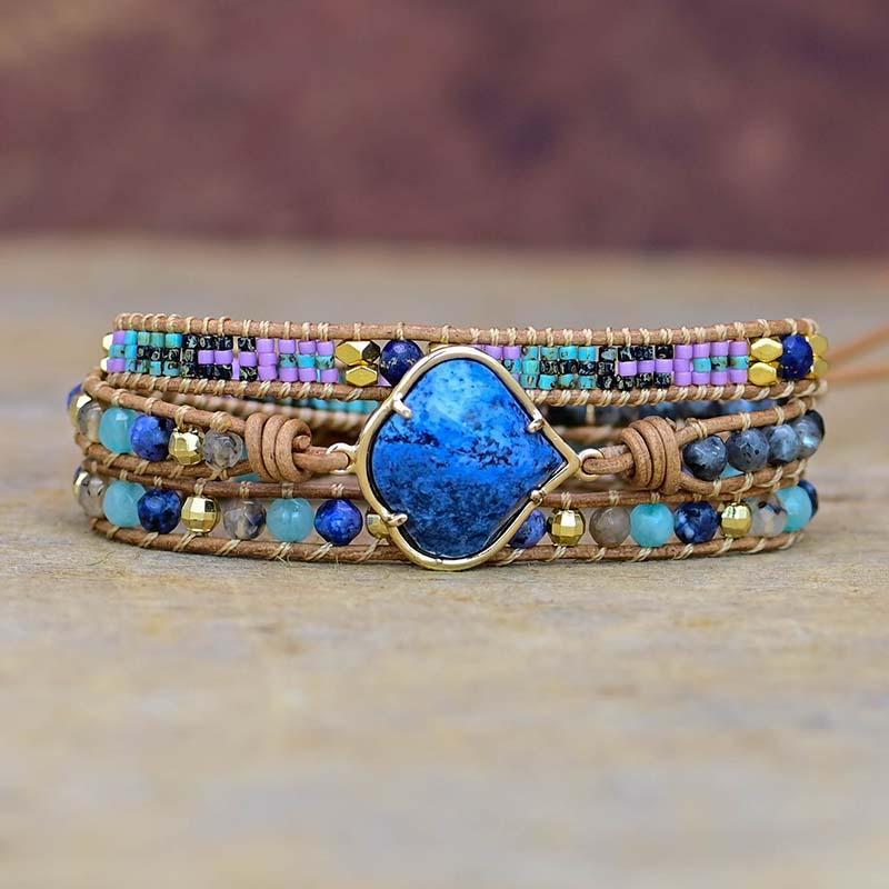 Bracelet Guérison d'Énergie en Pierre Veinée Bleue