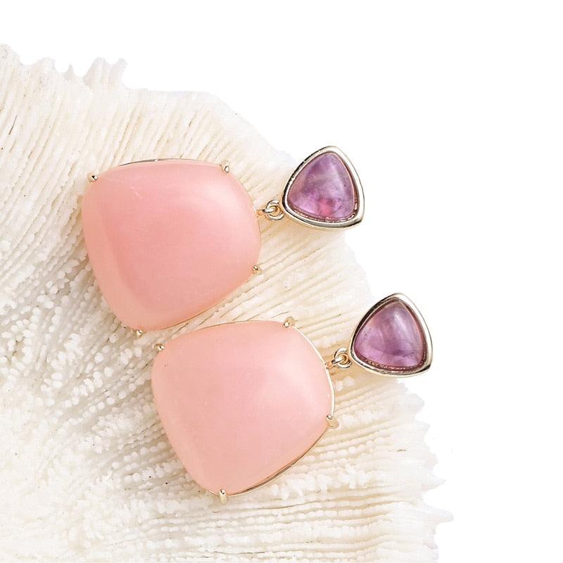 Boucles d'Oreilles Précieuses en Pierre Empereur et Opale Rose