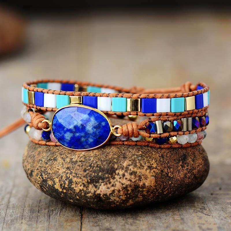 Bracelet en Lapis et Perles Carrées