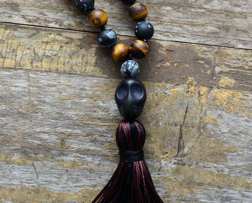 Collier Mala Fondation de la Conscience en Oeil de Tigre et Jaspe