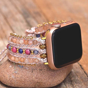 Bracelet d'Apple Watch Délicat Divin en Rhodochrosite en Pierre de Soleil