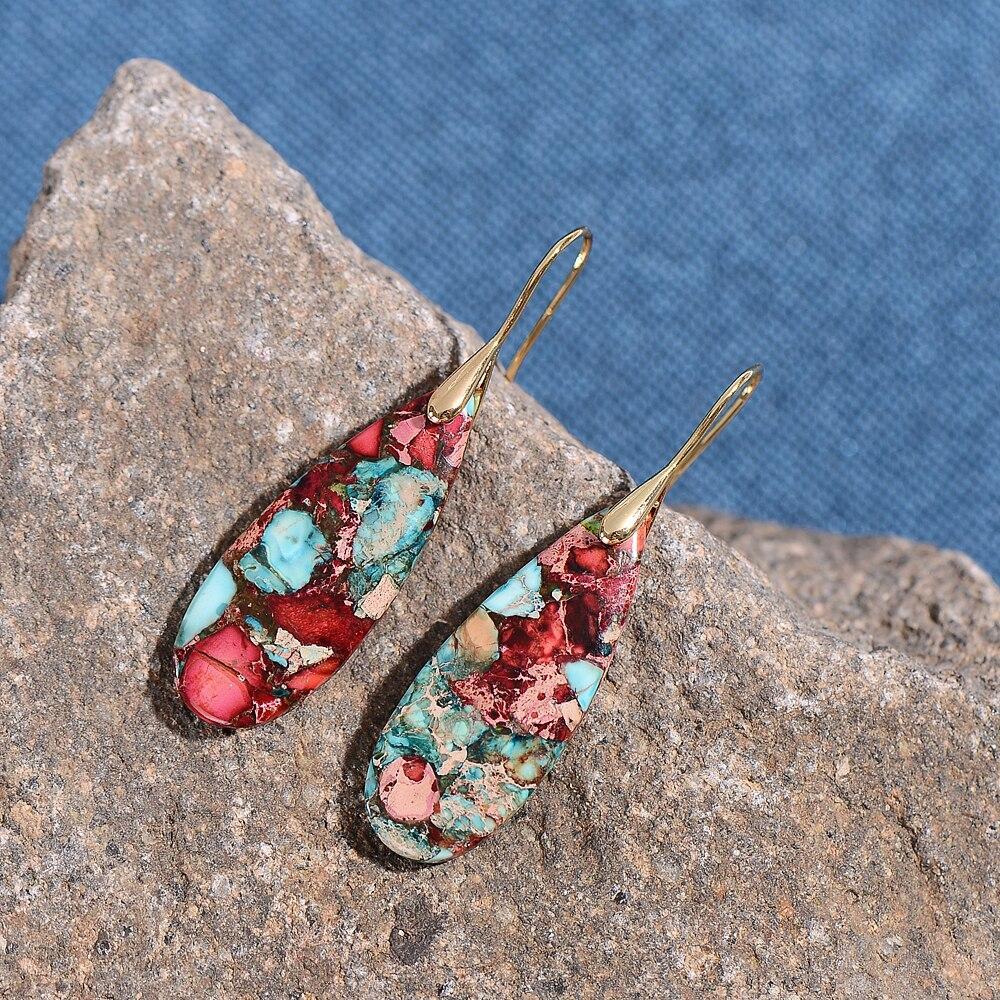 Boucles d'Oreilles Goutte en Jaspe Rouge