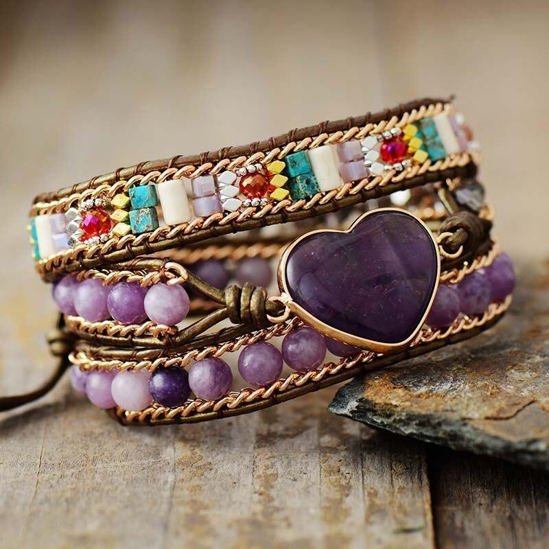 Bracelet Guérisseur Enveloppant et Coeur Violet