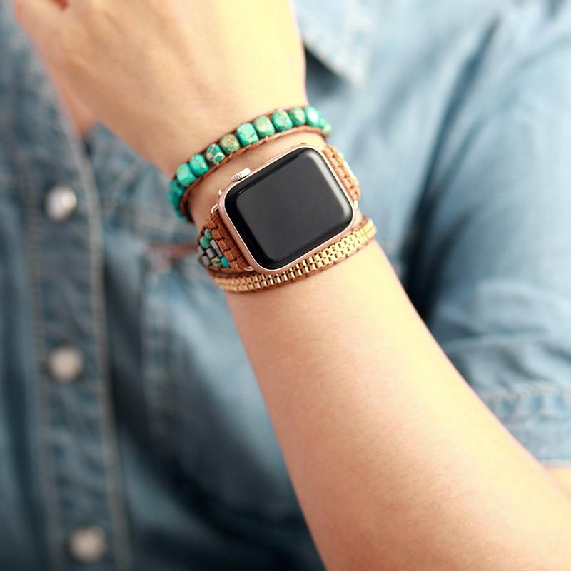 Bracelet d'Apple Watch Bleu en Pierre de Jaspe