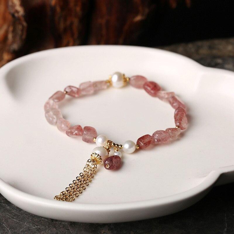 Bracelet en Perles Rose Fraise