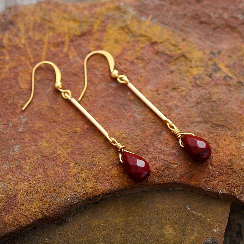 Boucles d'Oreilles Raffinement en Jaspe Rouge