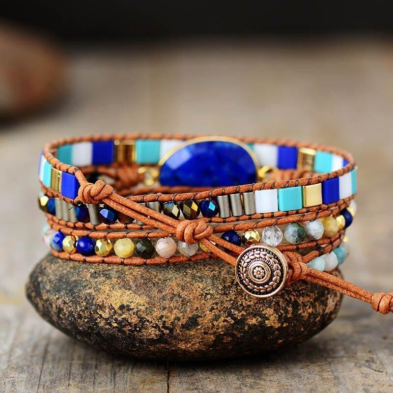 Bracelet en Lapis et Perles Carrées