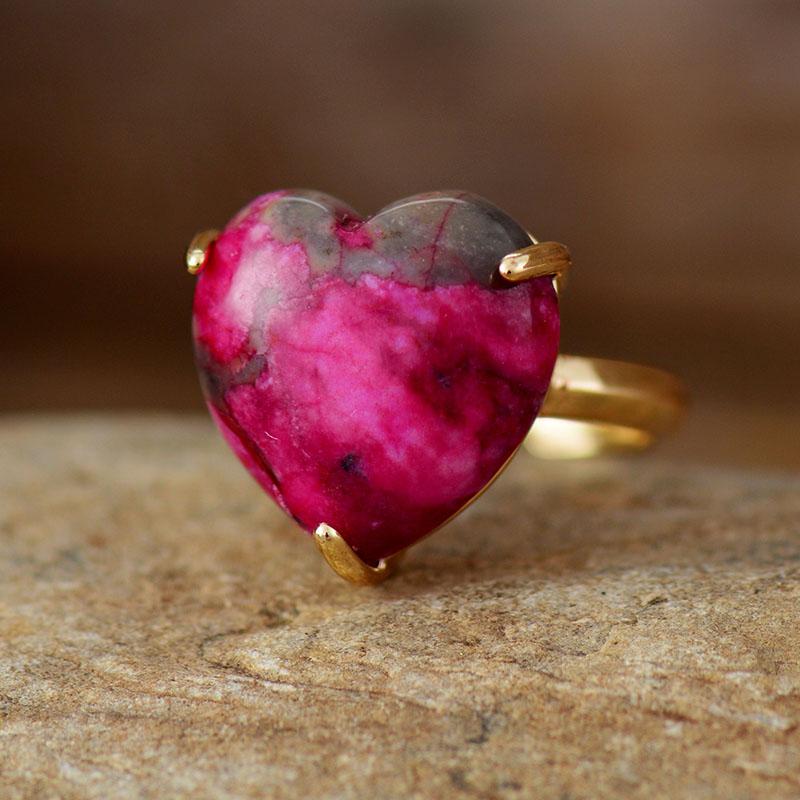 Bague de Guérison en Forme de Coeur en Pierre Précieuse