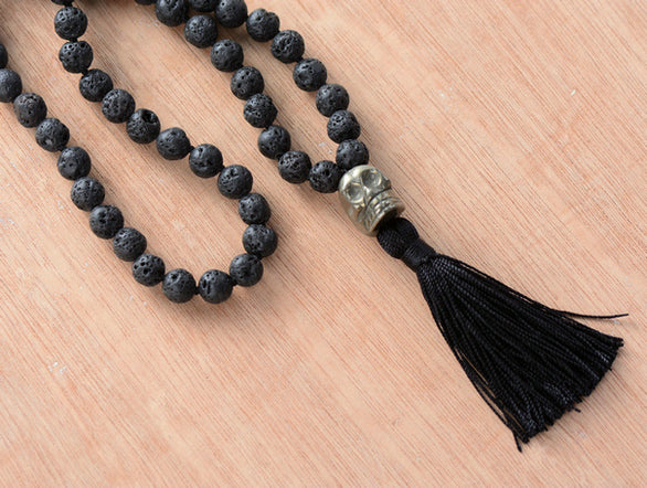 Collier Mala Destin Enflammé en Pyrite et Pierre de Lave