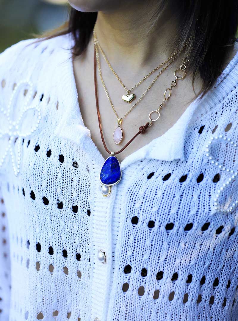 Collier Pure Sagesse en  Lapis-Lazuli et Quartz Rose