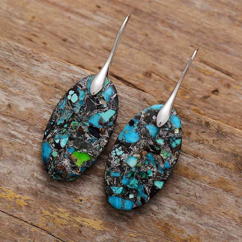 Jolies Boucles d'Oreilles Ovales en Jaspe