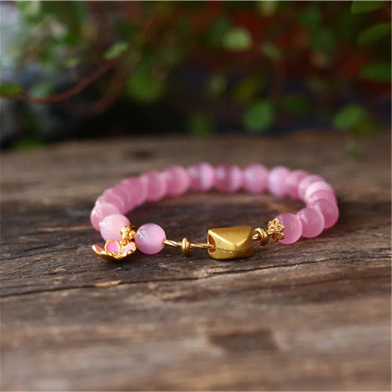 Bracelet Fleurs Paisibles en Opale Rose