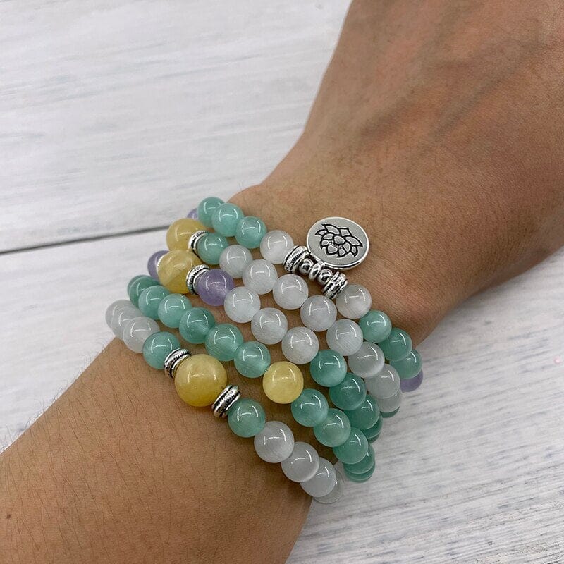 Bracelet Mala Abondance Spirituelle en Jade Jaune et Opale