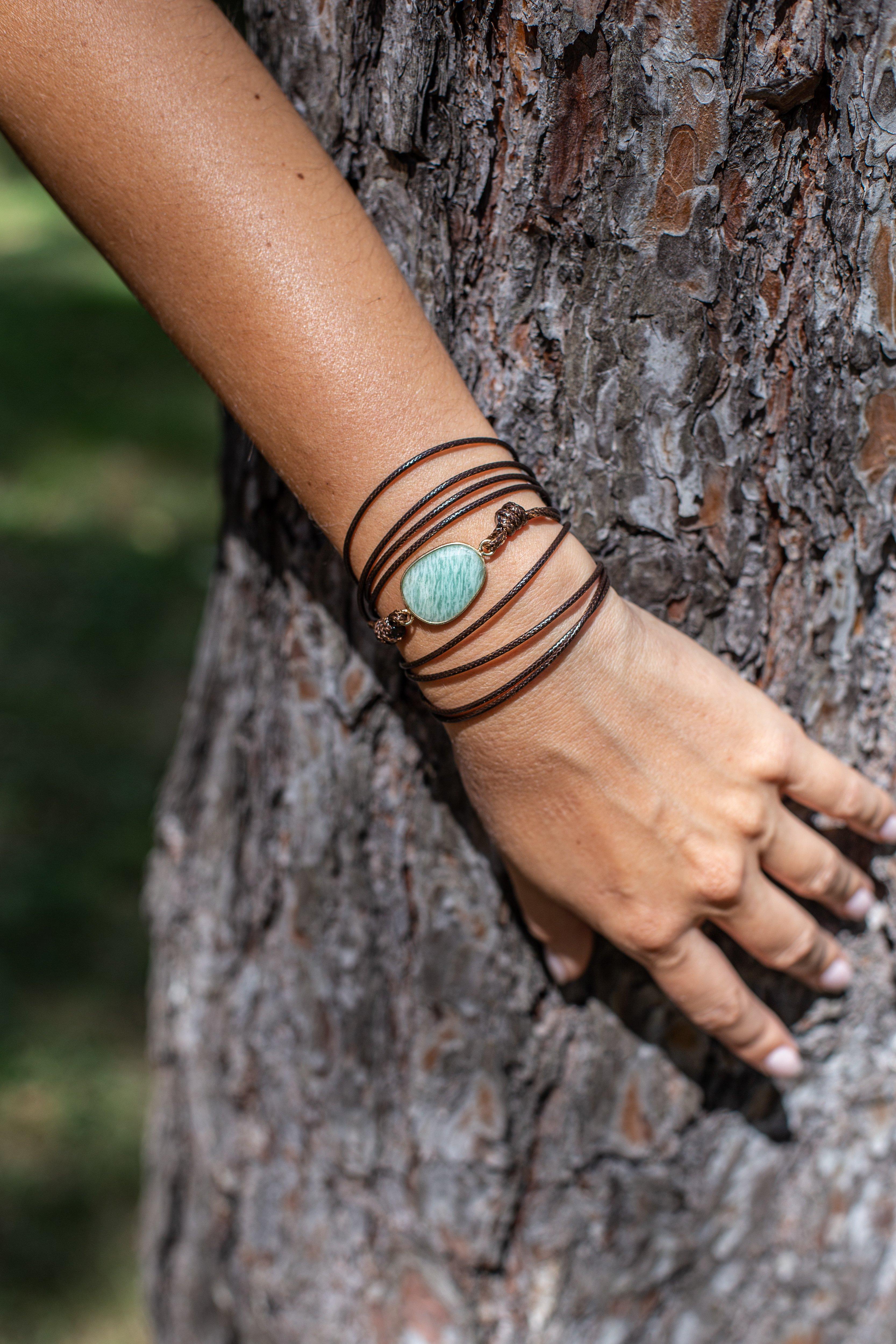 Bracelet en Amazonite et Cuir