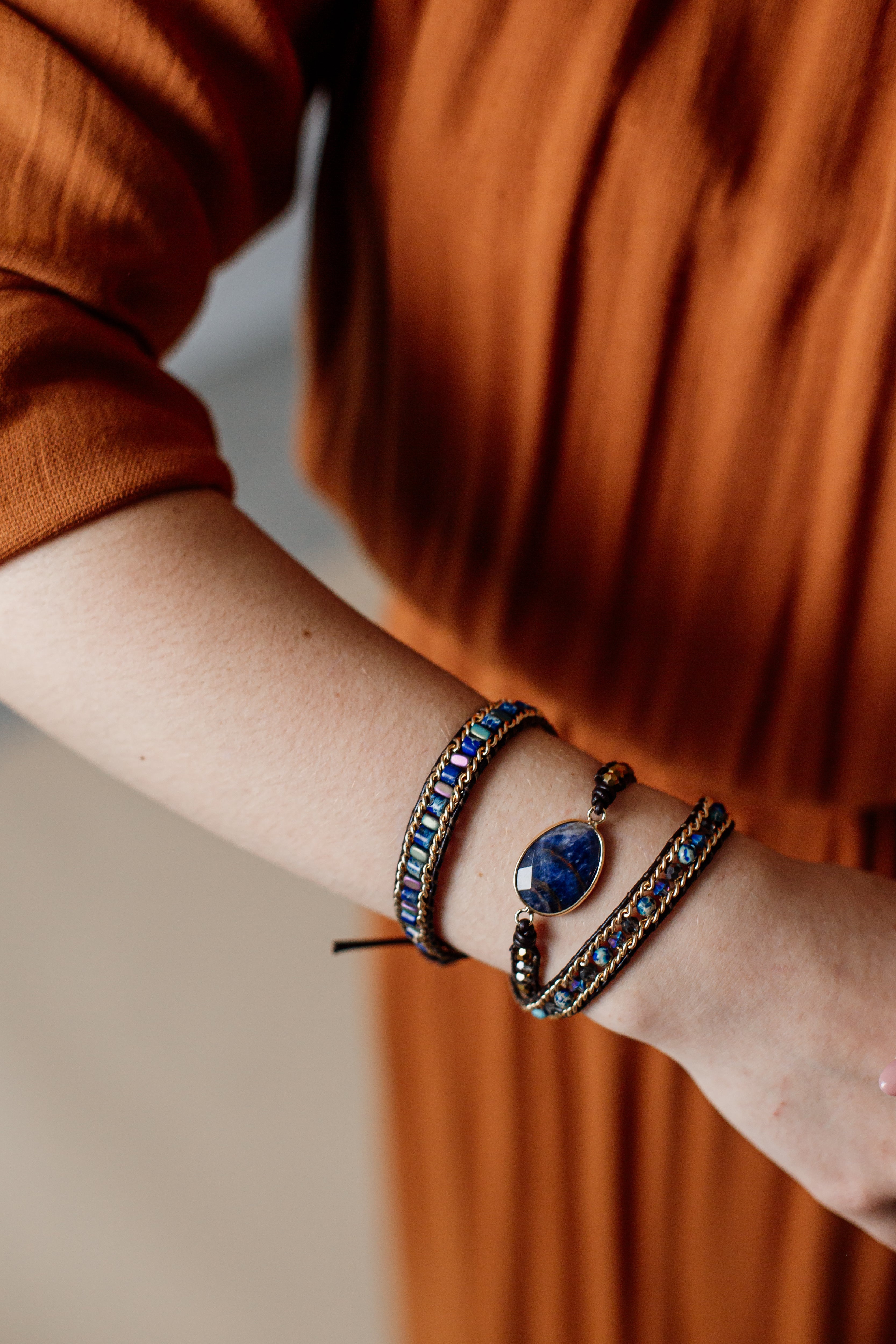 Bracelet Multicouche Floraison des Lavandes en Jaspe et Sodalite