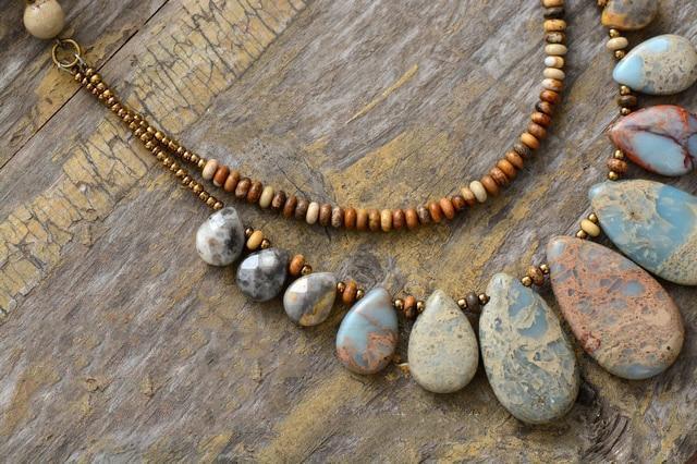 Collier Multicouche en Jaspe et Agate Naturelle