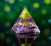 Pyramide d’orgonite arbre de vie avec péridot et améthyste