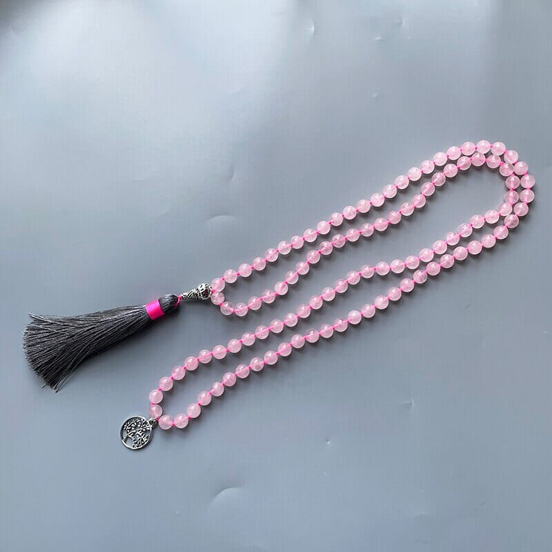 Collier Mala Arbre de Vie en Quartz Rose