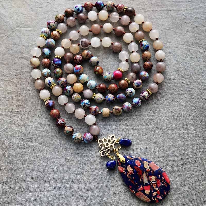 Collier Mala Grâces Spirituelles en Jaspe, Agate et Lapis-Lazuli