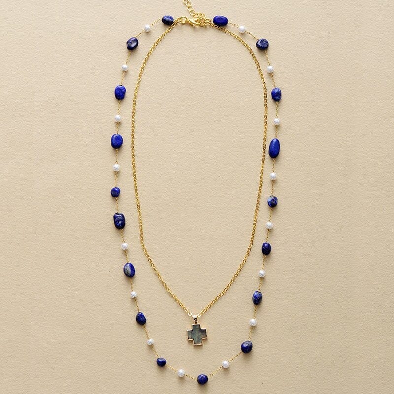 Collier Superposé "Sérénité Bleutée" en Apatite et Lapis-Lazuli