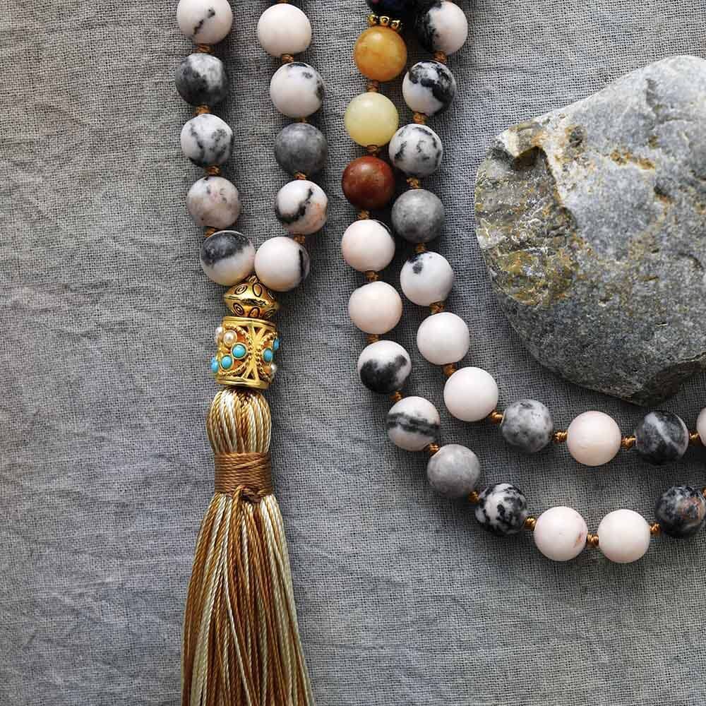 Collier Mala Chemin Sacré en Jade et Jaspe