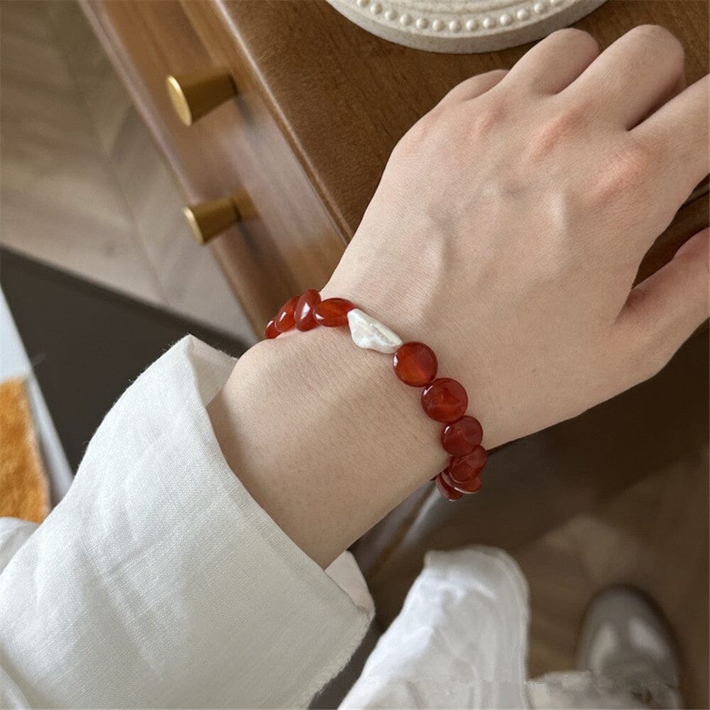 Bracelet Radieux Équilibre en Agate Rouge et Perles